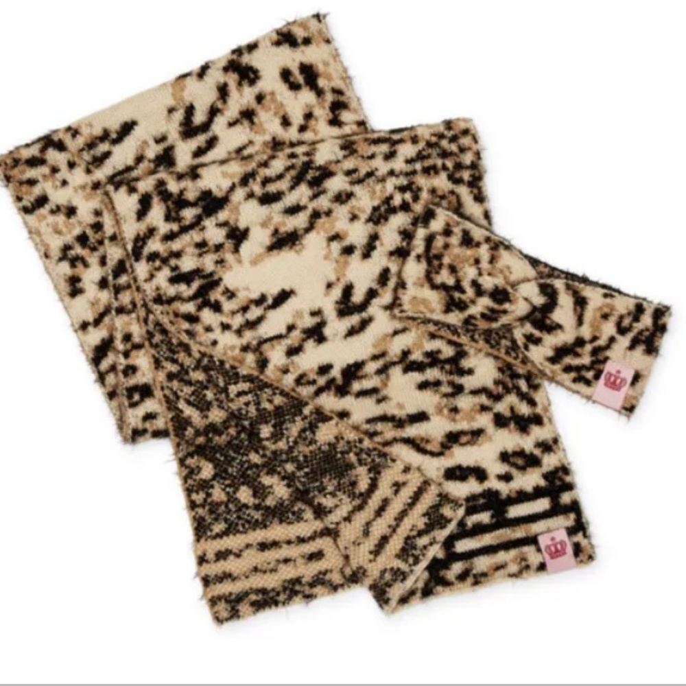 NEW Juicy By Juicy Couture Logo Scarf And Headband 2-pc Cold Weather Set CHEETAH